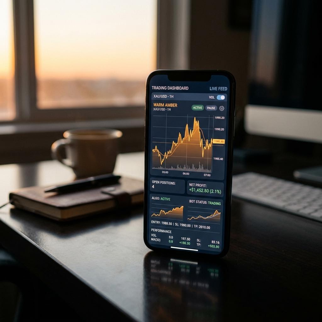 Dashboard di trading Valutimone su smartphone con grafici Bitcoin ed Ethereum in tempo reale